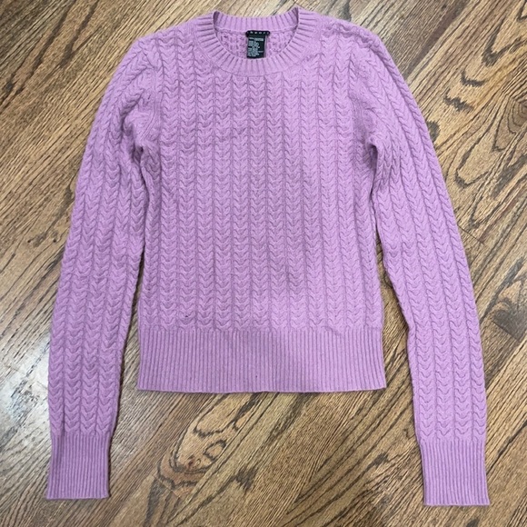 100% Cashmere Theory Super Soft Purple Cable Knit Sweater Petite P/TP - Picture 6 of 10